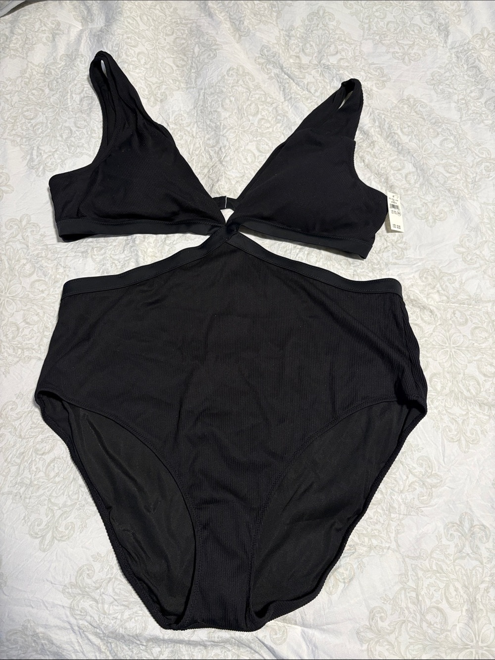 Aerie XXL black ribbed full coverage bathing suit, NWT